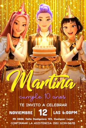 Invitación de Cumpleaños Las Guerreras K-Pop Modelo Editable