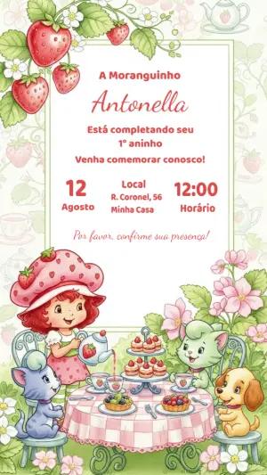Convite de Aniversário Moranguinho Clássica para Editar Online