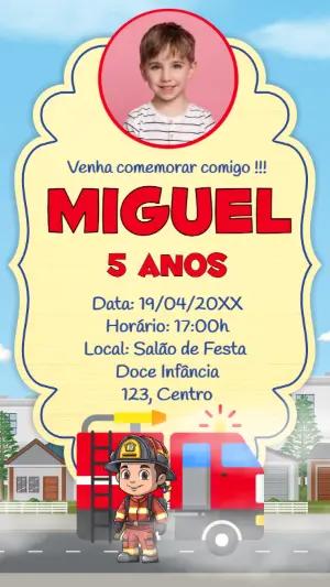 Convite Aniversário Bombeiro com Foto para Editar Online