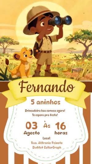 Convite Digital Aniversário Safari Explorador para Editar