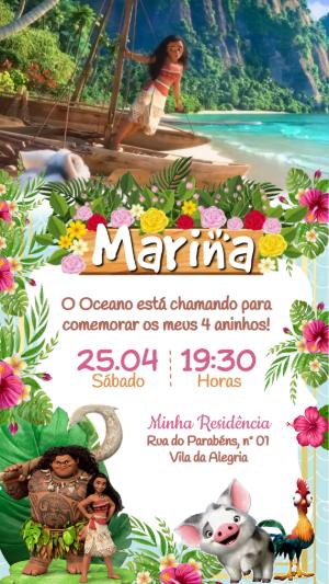 Convite Animado Moana: Vídeo de Aniversário Infantil para Editar
