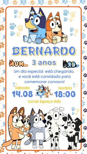 Convite de Aniversário Bluey e Bingo para Editar Online