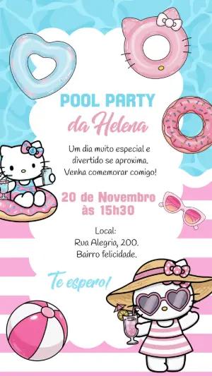 Convite de Aniversário Hello Kitty Pool Party Editável