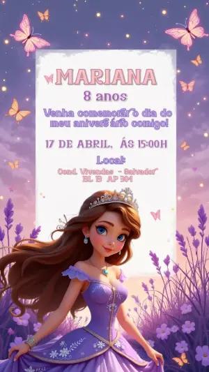 Convite Aniversário Princesa e Borboletas para Editar Online