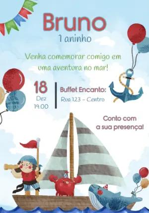 Convite Digital Aniversário Infantil Tema Náutico Editável