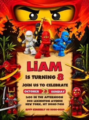 Ninja Action Birthday Party Editable Invitation