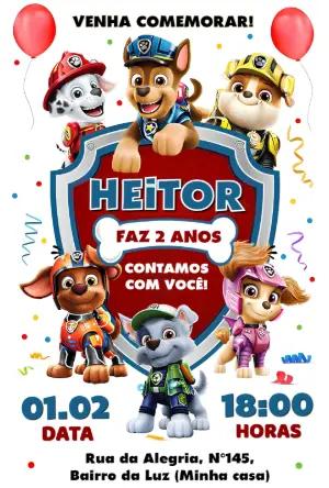 Convite de Aniversário Patrulha Canina Colorido para Editar