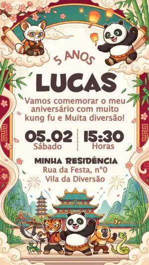 Convite de Aniversário Kung Fu Panda Infantil para Editar