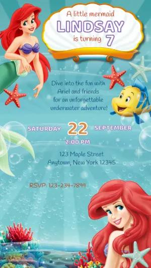 Little Mermaid Birthday Invitation Editable Template