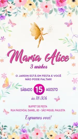 Convite Aniversário Jardim das Fadas com Fada para Editar
