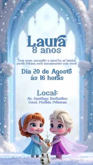 Convite Aniversário Frozen com Personagens para Editar Online