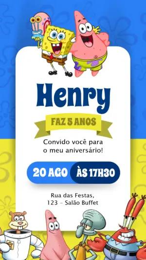 Convite Animado Aniversário Bob Esponja para Editar