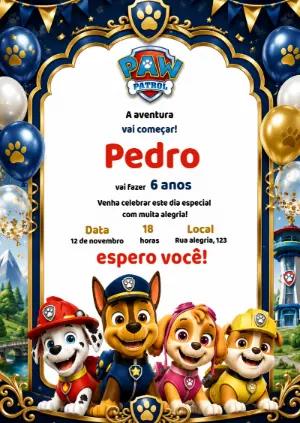 Convite de Aniversário Patrulha Canina Luxo Azul para Editar