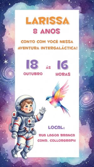 Convite de Aniversário Astronauta Infantil para Editar Online