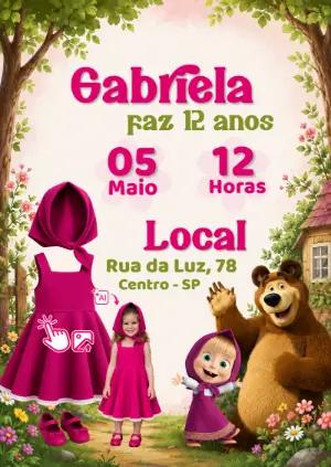 Convite Masha e o Urso com IA: Transforme sua filha na Masha!
