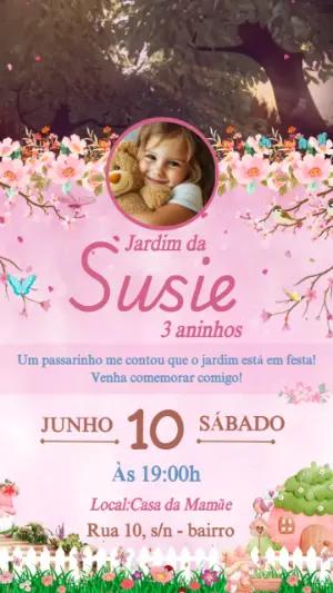 Convite Animado Aniversário Jardim Encantado com Foto para Editar