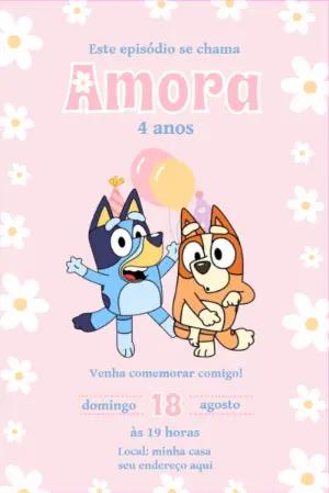 Convite de Aniversário Bluey e Bingo para Editar Online