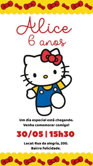 Convite de Aniversário Hello Kitty Vermelho para Editar