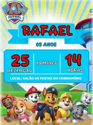 Convite de Aniversário Patrulha Canina para Editar Online