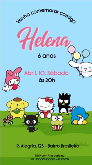 Convite Animado de Aniversário Hello Kitty e Amigos para Editar