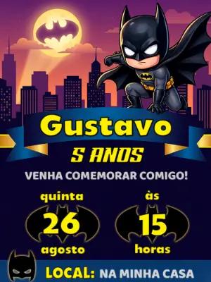 Convite de Aniversário Batman Infantil para Editar Online