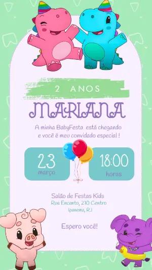 Convite de Aniversário Babytube Dinossauros Fofos Editável