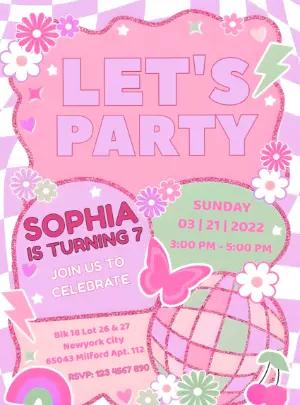 Groovy Y2K Birthday Party Invitation Editable Template