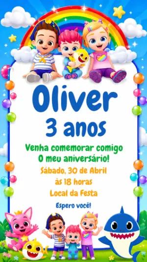 Convite de Aniversário Bebefinn Colorido para Editar Online