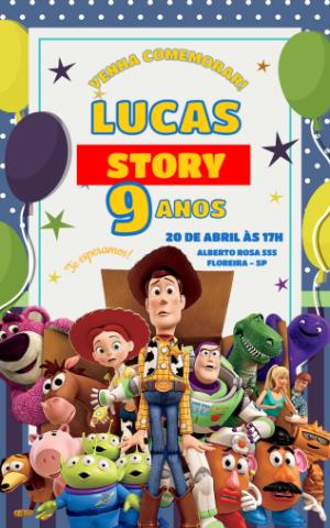 Convite Digital Infantil Tema Toy Story Editável