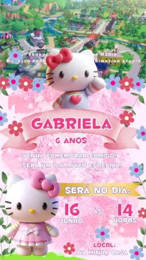 Convite Animado Aniversário Hello Kitty para Editar Online