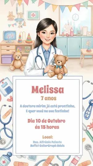 Convite de Aniversário Doutora Médica para Editar Online