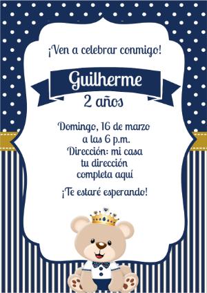 Invitación de Cumpleaños Osito Príncipe Azul Editable