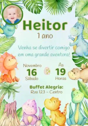 Convite Aniversário Dinossauro Baby com Foto para Editar