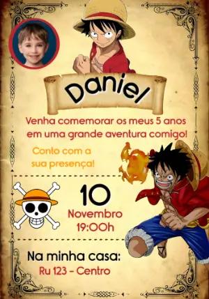 Convite Aniversário One Piece com Foto para Editar Online