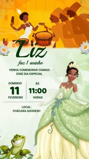 Convite Animado Aniversário Princesa Tiana para Editar Online