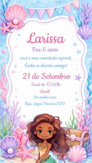 Convite de Aniversário Sereia Negra Fundo do Mar Editável