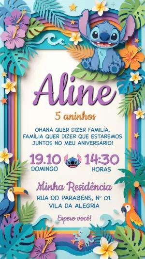 Convite de Aniversário Stitch Tropical Papercraft Editável