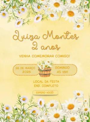 Convite Aniversário Margaridas Delicadas para Editar Online