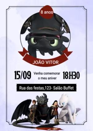 Convite Aniversário Como Treinar seu Dragão para Editar Online