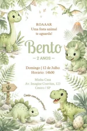 Convite Aniversário Dinossauro Baby Aquarela Editável