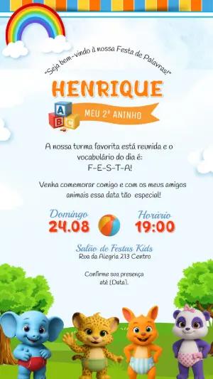 Convite de Aniversário Infantil Festa de Palavras Word Party