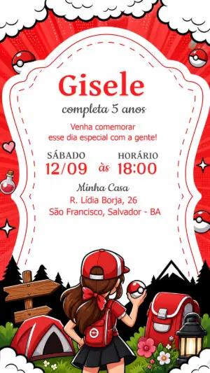 Convite Pokémon Treinadora Aniversário Editável