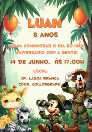 Convite Aniversário Mickey Safari com Amigos para Editar Online
