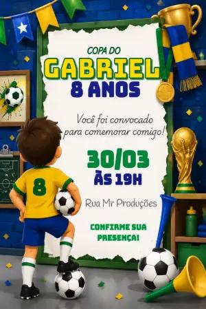 Convite de Aniversário Infantil Futebol Brasil Editável