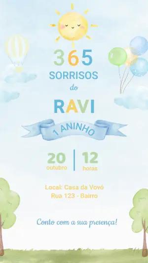 Convite 365 Voltas ao Sol Aniversário de 1 Ano para Editar Online