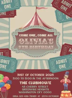 Vintage Circus Birthday Invitation to Edit Online