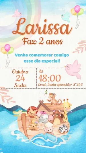 Convite Aniversário Arca de Noé Aquarela para Editar
