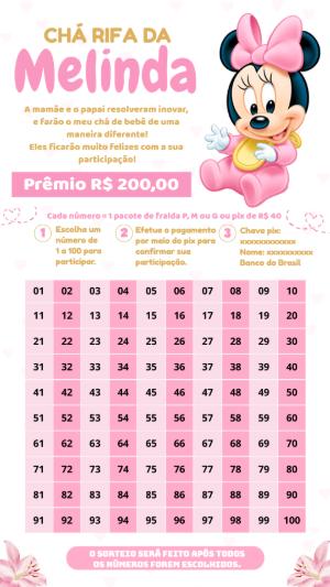 Chá Rifa Minnie Baby Rosa Modelo Editável para Chá de Bebê