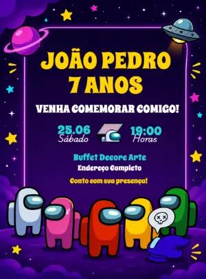 Convite Digital Aniversário Jogo Among Us Editável