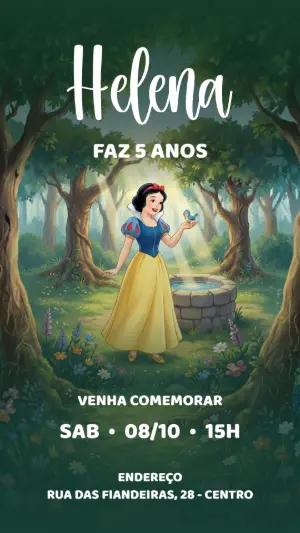 Convite Digital Branca de Neve Clássico para Editar Online